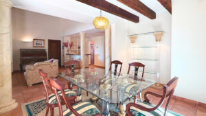 Spacious living room with fireplace in luxury apartment Santa Ponsa Mallorca