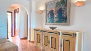 Spacious living room with fireplace in luxury apartment Santa Ponsa Mallorca